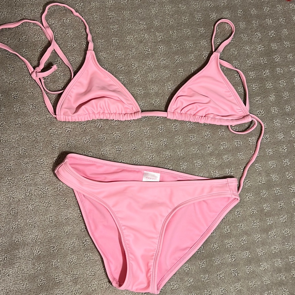 Pink triangle shape too with full coverage bottoms
